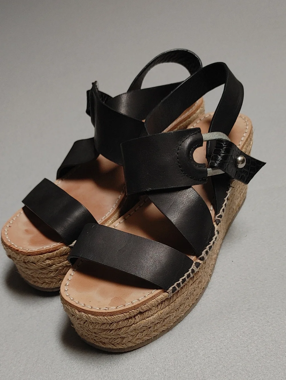 Rag & Bone August Espadrille Platform Black Strappy Sandals Size 37.5